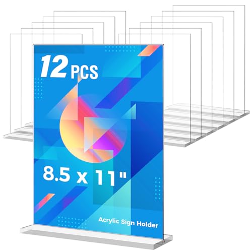 12 Pack Acrylic Sign Holder 8.5x11 Inches, Clear Vertical Menu Holder