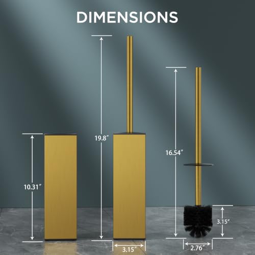 FORIOUS Toilet Bowl Brush and Holder Set, 304 Stainless Steel Handle Gold - color: Brushed Gold, size: Tall