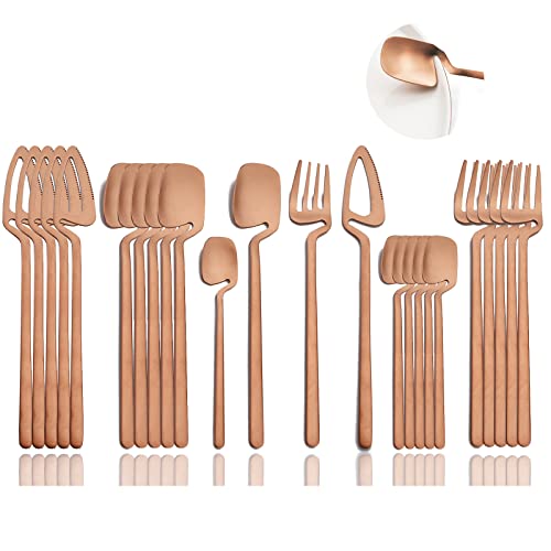 JASHII Silverware Set Satin Finish 24-Piece Stainless Steel Flatware Set Kitchen Utensil Set Service for 6 Tableware Cutlery Set Dishwasher Safe (Matte Rose Gold) - color: Rose gold 24pcs, size: service 6