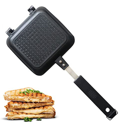 Jean-Patrique Stovetop Panini Grill Press Sandwich Maker, Black – Ceramic Nonstick Grilled Cheese Maker with Handles - Indoor & Outdoor Double-sided Sandwich Toaster - color: Black