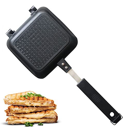 Jean-Patrique Stovetop Panini Grill Press Sandwich Maker, Black – Ceramic Nonstick Grilled Cheese Maker with Handles - Indoor & Outdoor Double-sided Sandwich Toaster - color: Black