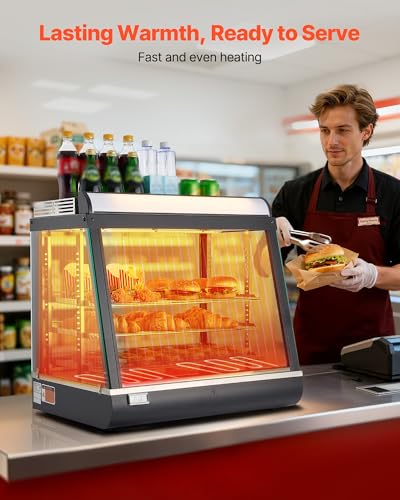 VEVOR 3-Tier Commercial Food Warmer Display, 1200W Food Display Warmer with LED Light, Top Storage and Adjustable Shelves, 86℉~185℉ Steam Heating, 75L for Hamburger, Pizza, Bread, Fried Chicken - size: 3-Tier-79Qt