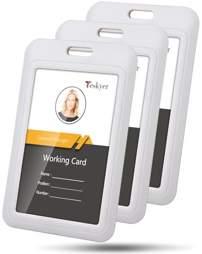 Teskyer 3 Pack Sliding ID Badge Holder, Vertical, Grey - color: Grey