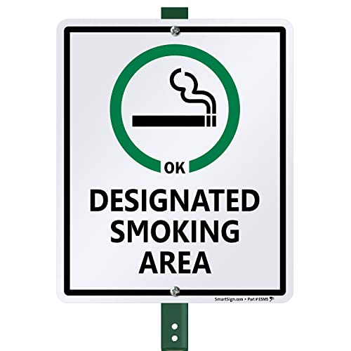 SmartSign 12 x 10 inch “Designated Smoking Area” Yard Sign with 3 foot Stake, 40 mil Laminated Rustproof Aluminum, Green, Black and White, Set of 1 - color: 36" Tall Sign Kit