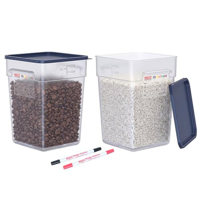 2 Pack 22 QT Commercial Food Storage Containers with Lids, BPA-Free Translucent Large Square Containers with Handles for Flour, Rice, Pet Food and Commercial Bulk Storage - size: 2 X 22.0(QT)