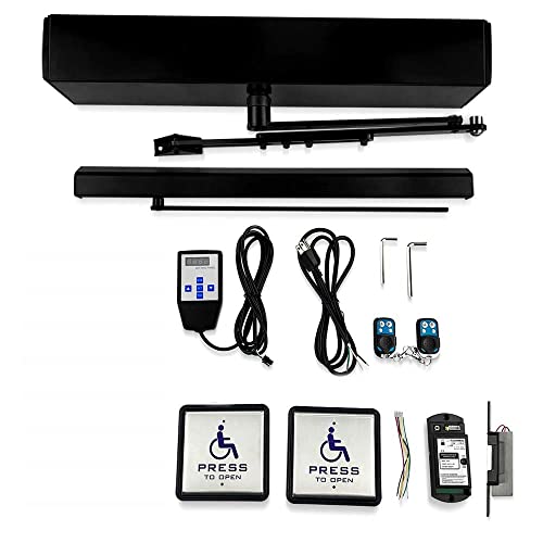 Olideauto Electric Swing Door,Black Color Wireless Commercial Exterior Door Opener with Wireless Exterior Square 4.5'' Handicap Push Button and 550lbs Electric Strike Fail Safety - color: Black Color