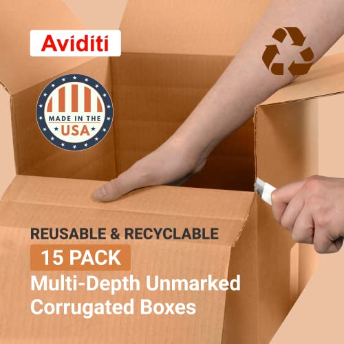 BOX USA Shipping Boxes Multi-Depth 24"L x 16"W x 12"H, 15-Pack | Corrugated Cardboard Box for Packing, Moving and Storage - style: Multi-Depth