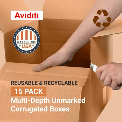 BOX USA Shipping Boxes Multi-Depth 24"L x 16"W x 12"H, 15-Pack | Corrugated Cardboard Box for Packing, Moving and Storage - style: Multi-Depth