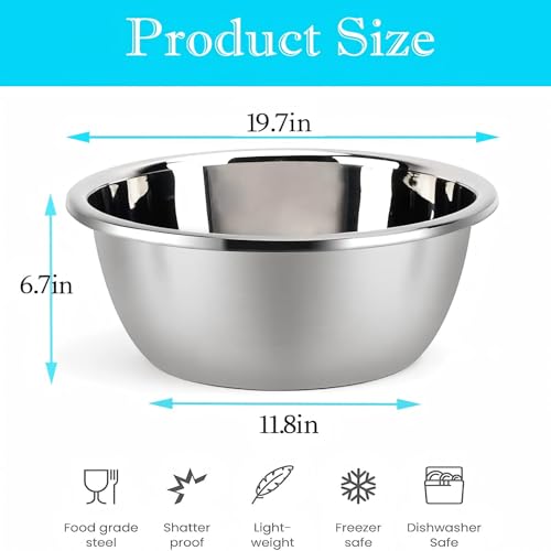 meleg otthon Stainless Steel Mixing Bowl, 23 Quart Salad Bowl, Metal Bowls, Stainless Steel Basin, Heavy Duty Deeper Edge Mirror Finish Dishwasher Safe Bowl - color: diameter 19.68inch