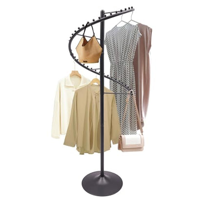 DYRABREST Spiral Rotating Clothing Rack, 5.91ft H 38-Ball Heavy Duty Garment Rack, Space Saving Standing Metal Sturdy Freestanding Hanger for Boutique Bedroom (Black) - color: Black