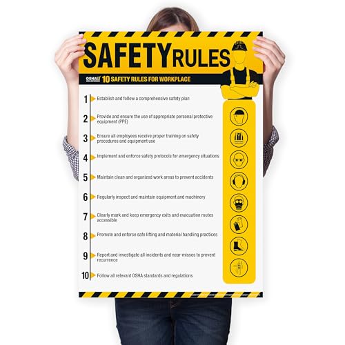 Workplace Safety Rules Poster 18'' x 24'' - OSHA Compliant Safety Rules Poster for Workplace, Warehouses, Office & Industrial, Laminated Workplace Rules Poster Guidelines Waterproof, Tear-Resistant - size: General