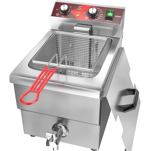 EGGKITPO Deep Fryer 12L Large Electric Fryer with Oil Drain and Timer Deep Fryer with Basket and Lid Stainless Steel Countertop fryer Commercial Fryer for Restaurant and Home Kitchen 120V 1750W - size: 12L