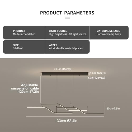 Siittoo Modern 52in Linear Pendant Light for Kitchen Island and Dining Room - color: Black-Wave 3 Lights-45W