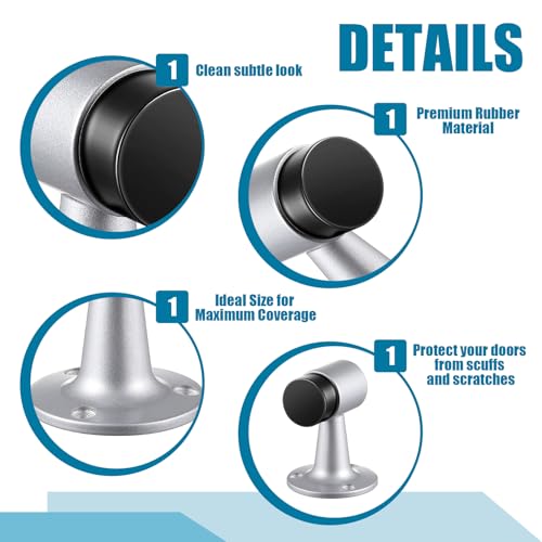 Yaocom 8 Pack Heavy Duty Floor Mounted Door Stop 3 in Aluminum Commercial Grade Door Stopper with Rubber Bumper & Stainless Steel Screws (Silver) - color: Sliver