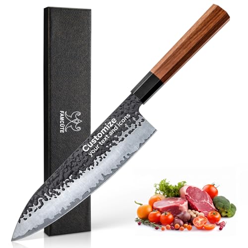 FAMCÜTE Custom Japanese Knife, Hand-Forged 8" Chef Knife with Wooden Handle - size: Customize 8 inch Japanese Knife