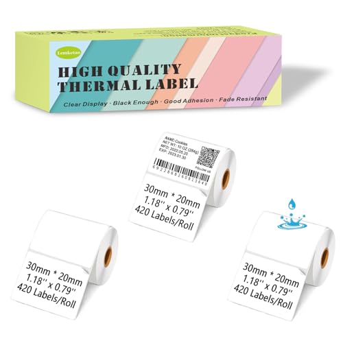 30mm x 20mm Thermal Labels Compatible for Supvan T50M Pro, Phomemo M110, Label Maker Tape Refill, Weatherproof & Tear-Resistant Thermal Stickers (1260Pcs) - size: 30mm x 20mm, 1.18''x0.79''