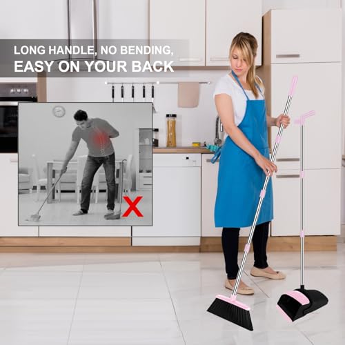 Pink Broom and Dustpan Combo Set, 51" Long Handle Broom - color: Pink