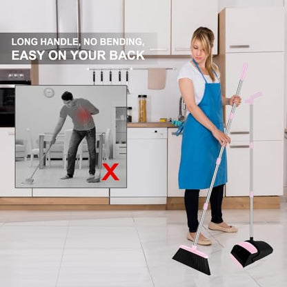 Pink Broom and Dustpan Combo Set, 51" Long Handle Broom - color: Pink