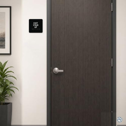 Alpha Dog Exit Stair Up Sign, 6x6 ADA Braille Sign, Black - color: Black, size: Exit Stair Up
