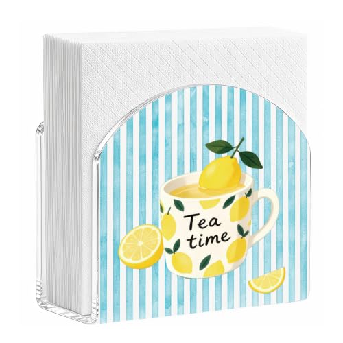 Lemon Tea Time Print Acrylic Napkin Holder for Breakfast Nook Table Decor - color: Tea Time