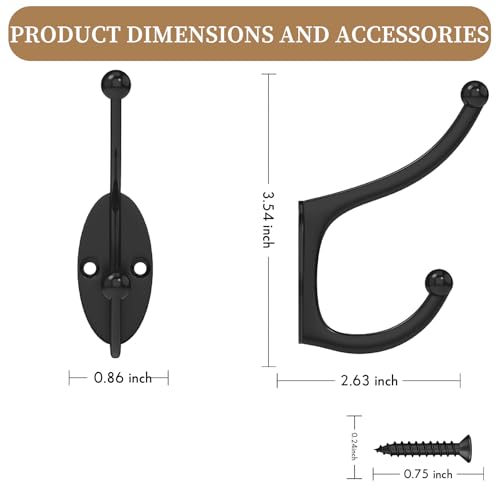 CBWLWJ 16 Pack Coat wall Hooks for Hanging, Durable Coat Hook Wall Mount, with Easy Installation Metal Closet Hooks, Living Rooms, Entrances, Bathrooms, Bedrooms(Black) - color: Black