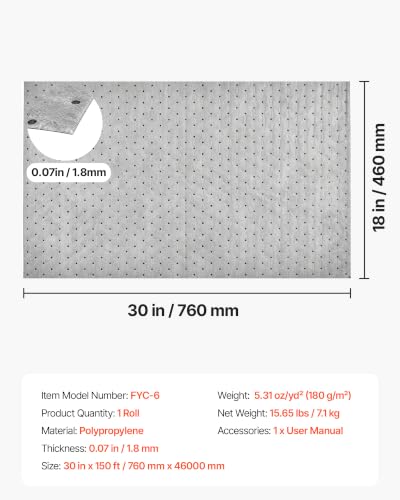 VEVOR Oil & Water Absorbent Pads 30in x 150ft 1-Roll Medium-Duty Absorbing