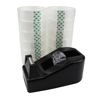 Desktop Tape Dispenser,1 Pack Black Tape Dispensers with 12Rolls Transparent Tape, for Packaging in Office,Restaurant, Flower Shop,Cake Shop (Black) - color: Black