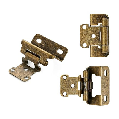 Antique Brass Cabinet Hinges 1/2 Inch Overlay 4 Pack(2 Pairs) - color: Antique Brass