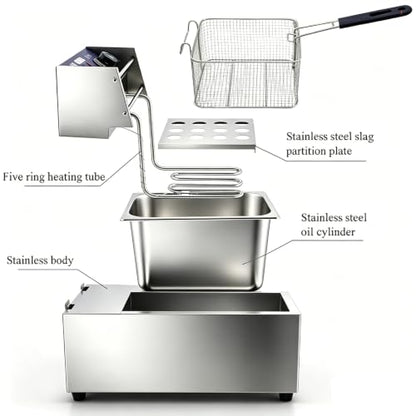 Electric Deep Fryer with Basket, Stainless Steel, 10.5Qt