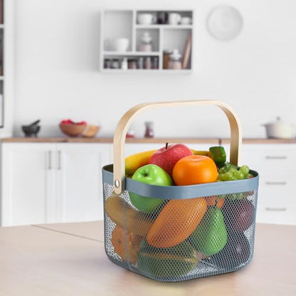 Roshtia 6 Pcs Metal Mesh Basket with Handle Garden Basket for Picking Fruit - color: Blue, size: 9.65 x 9.65 x 7.09 Inch