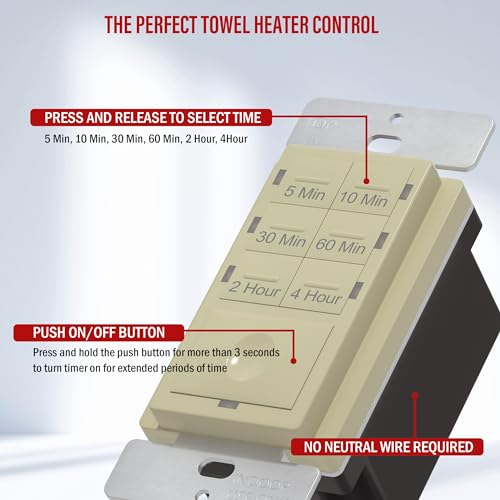 ENERLITES Countdown Timer Switch - Fan & Light Timer, 5 Min - 4 Hrs, Night Light LED Indicator, Neutral Wire Required, UL Listed, HET06-I, Ivory - color: Ivory, size: 4 Hour
