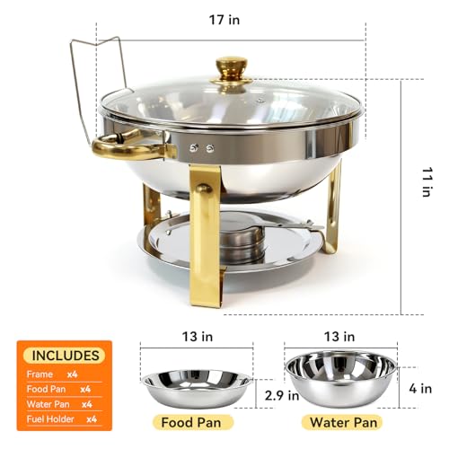 4-Pack Chafing Dishes for Buffet, 6QT 304 Stainless Steel Chafing Dish Buffet Set with Glass Lid, Complete Food Warmers for Parties Buffet Catering Events Dinners, Gold & Silver - color: Silver With Glass Lid