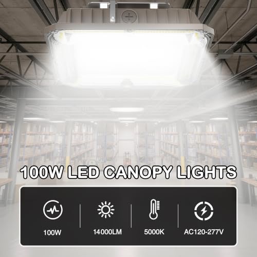 LED Canopy Lights, 100W, 14000LM, 5000K, 0-10V Dimmable - size: 100W 1Pack