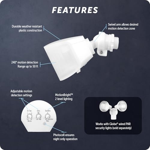 Globe Electric 17000223 240-Degree Wired Motion Activated White Outdoor Flood Light Replacement Sensor - color: White