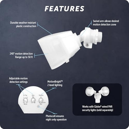 Globe Electric 17000223 240-Degree Wired Motion Activated White Outdoor Flood Light Replacement Sensor - color: White