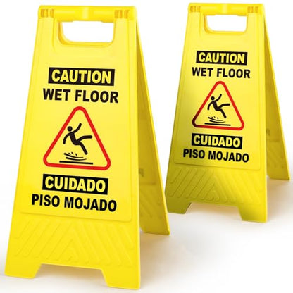 XPCARE 2 Pack 17.5 IN Caution Wet Floor Sign Bilingual Foldable Safety Sign