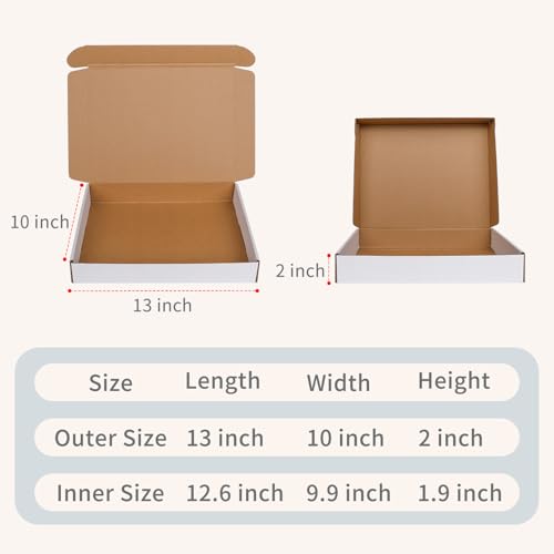 Fishat 13" x 10" x 2" White Corrugated Cardboard Shipping Boxes Set of 25, - size: 13" x 10" x 2"