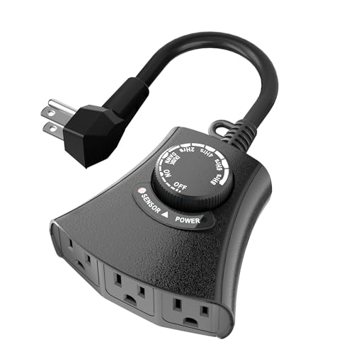 HBN Outdoor Light Timer, Dusk to Dawn Light Sensor Outlet,3 Grounded Outlet - size: 3 Outlets
