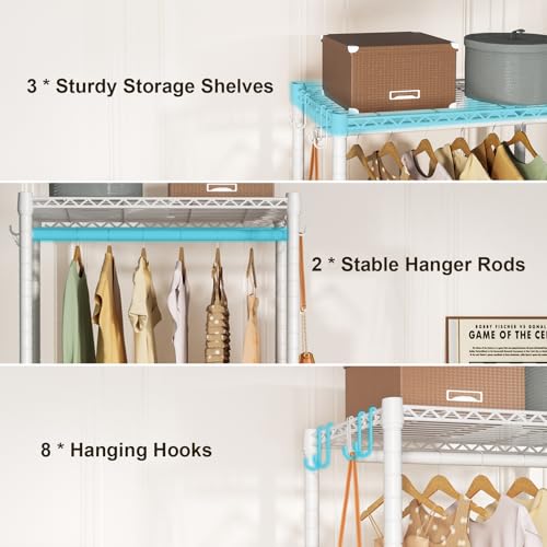 FUTASSI Rolling Clothes Rack, Clothing Racks for Hanging Clothes, White - color: White, size: P3 Mini