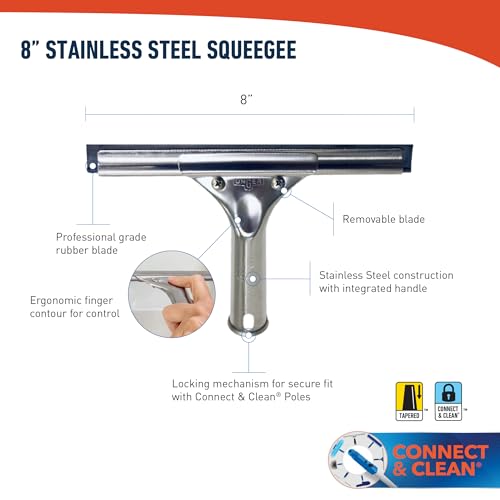Unger Professional 8” Stainless Steel Window & Glass Cleaning Squeegee - Cleaning Supplies, Heavy Duty Squeegee for Window Cleaning, Streak Free Results - size: 8-inch, style: Squeegee