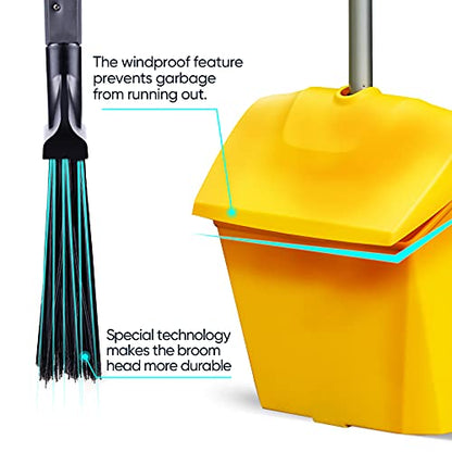 Yocada Commercial Broom and Dustpan Set with Windproof Cover 2 Plus 1