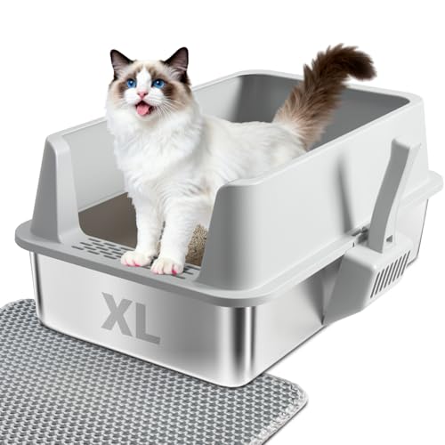 Stainless Steel Litter Box XL-Metal Cat Litter Box for Big Cat - color: XL-lid box