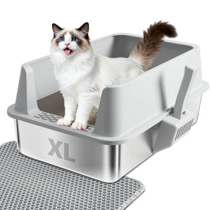 Stainless Steel Litter Box XL-Metal Cat Litter Box for Big Cat - color: XL-lid box