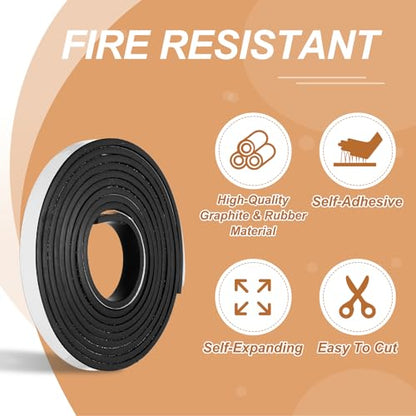 Smoke Fire Seal Strip 9.8Ft 15mm/0.59" Wx 5mm/0.2" T Black - color: Black, size: 9.8FT x 15mm / 0.59" W x 5mm / 0.2" T