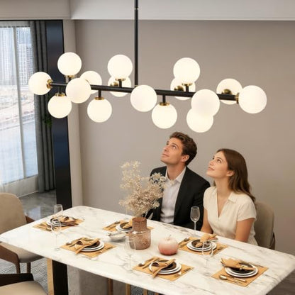 Black and Gold Chandelier Modern Rectangle Chandelier Glass Globe Pendant Light Fixture Adjustable for Dining Living Room Kitchen Island 16-Light - color: BlackGold-40in