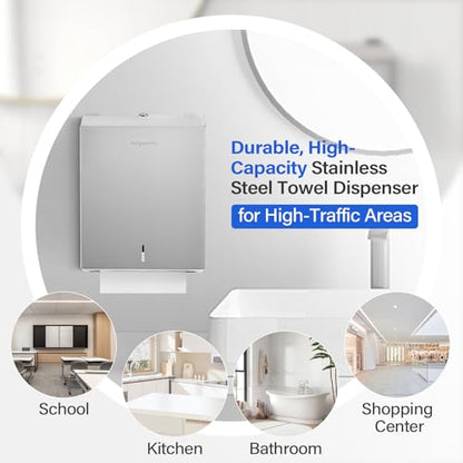 Commercial Paper Towel Dispenser Wall Mount, 304 Stainless Steel - size: 400 C-Fold/525 Multi-Fold