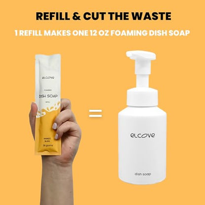 Eco Friendly Foaming Dish Soap Starter Set, Reusable Aluminum Soap Dispenser, Zero Waste, Non Toxic, Concentrated Powder Dish Soap Refill (Pack of 3) Make 36 oz of Foaming Dish Washing Liquid - style: Starter Kit-Mango Bliss