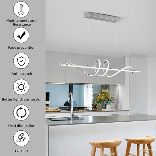 Modern Pendant Light Kitchen Island 47in Dimmable Hanging Lamp 3000k-6000K Adjustable Warm/Nautral/White with Remote Control, Kitchen Island Lighting Chrome Silver - color: A-Silver, size: 47inch