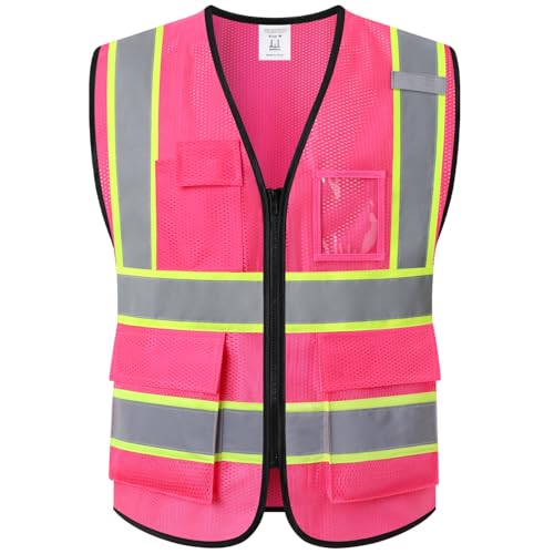 Hi Vis Reflective Safety Vest for Men Women,EK175,Hot Pink,M - color: Pink, size: Medium