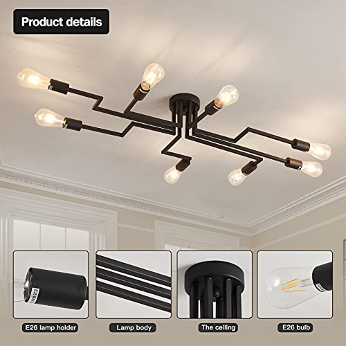 ZGLAOJTBlack 8-Light Ceiling Light, Modern Semi Flush Mount Ceiling Light Fixture,Metal Chandelier for Farmhouse Dining Room Living Room Bedroom Kitchen. - color: Black, size: 8-Light